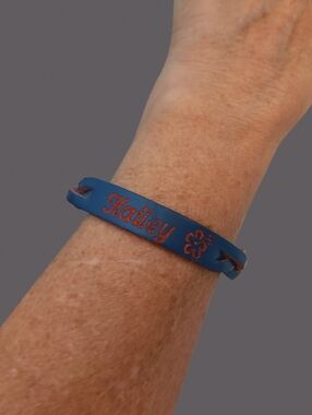 LEATHER TREATY Blue Braided Leather Personalized Hailey Name Bracelet